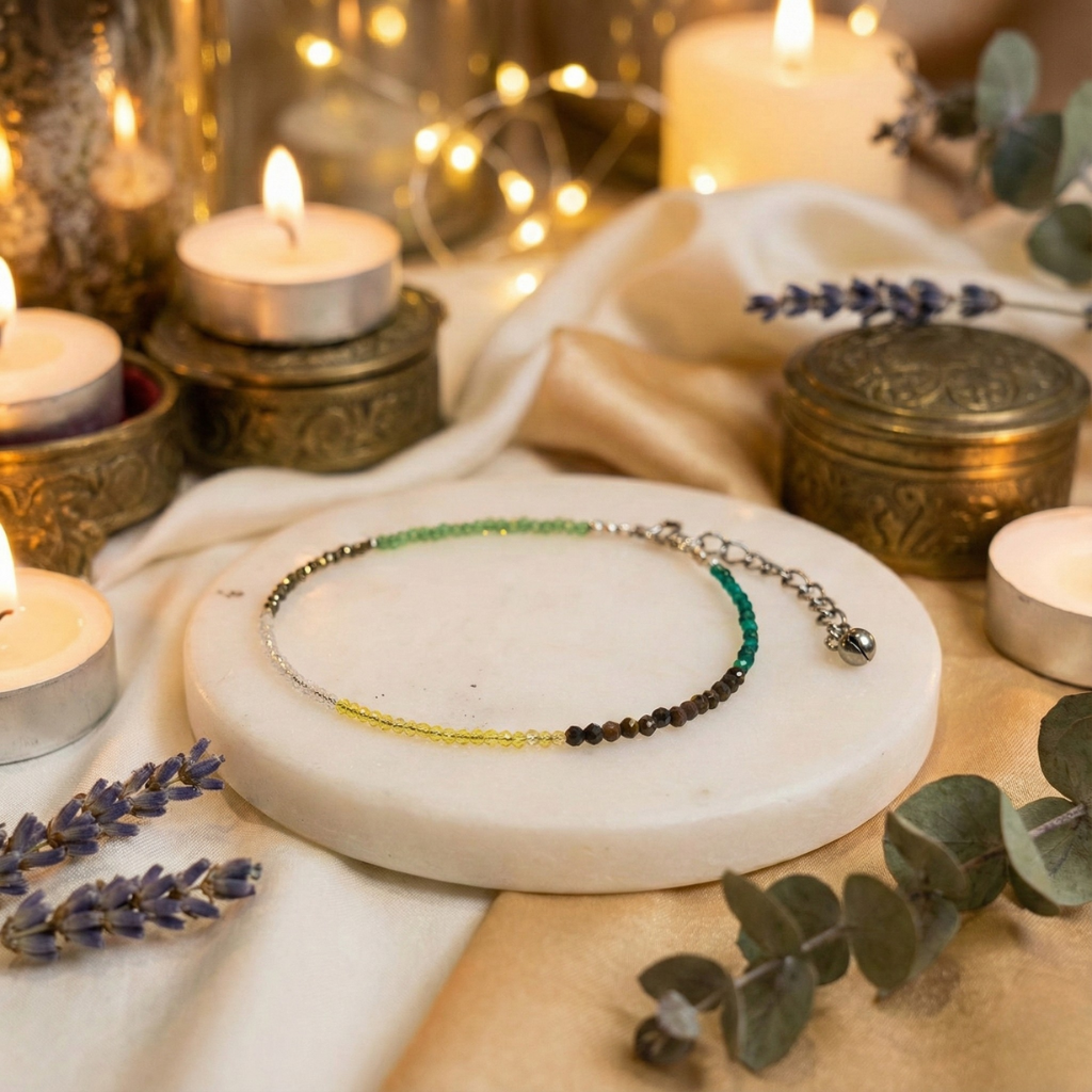 A pair of natural Dhanyog anklets designed for wealth manifestation and spiritual grounding.