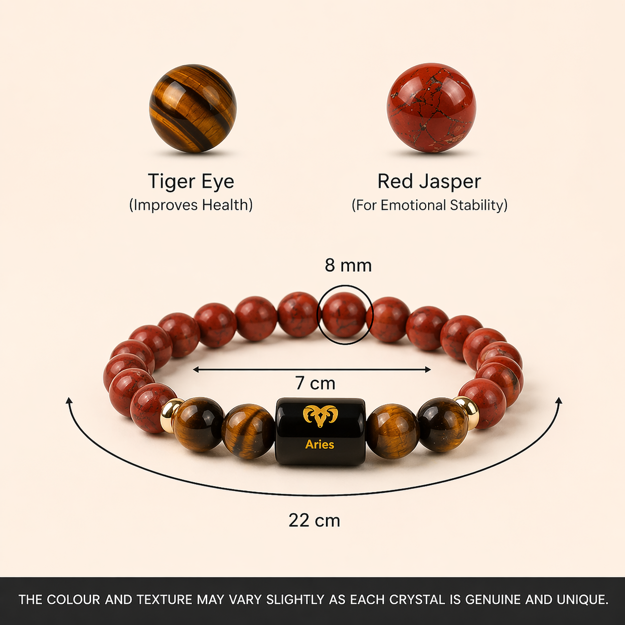 Aries (मेष राशि) Zodiac Red Jasper & Tiger Eye Bracelet