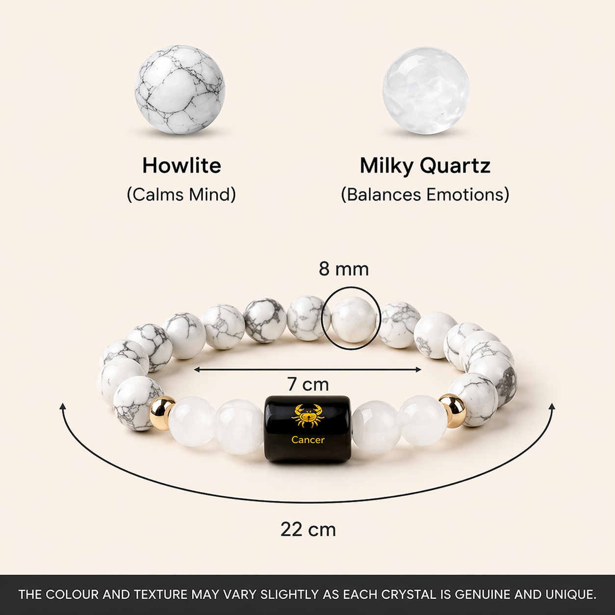 Cancer (कर्क राशि) Zodiac Howlite & Milky Quartz Bracelet