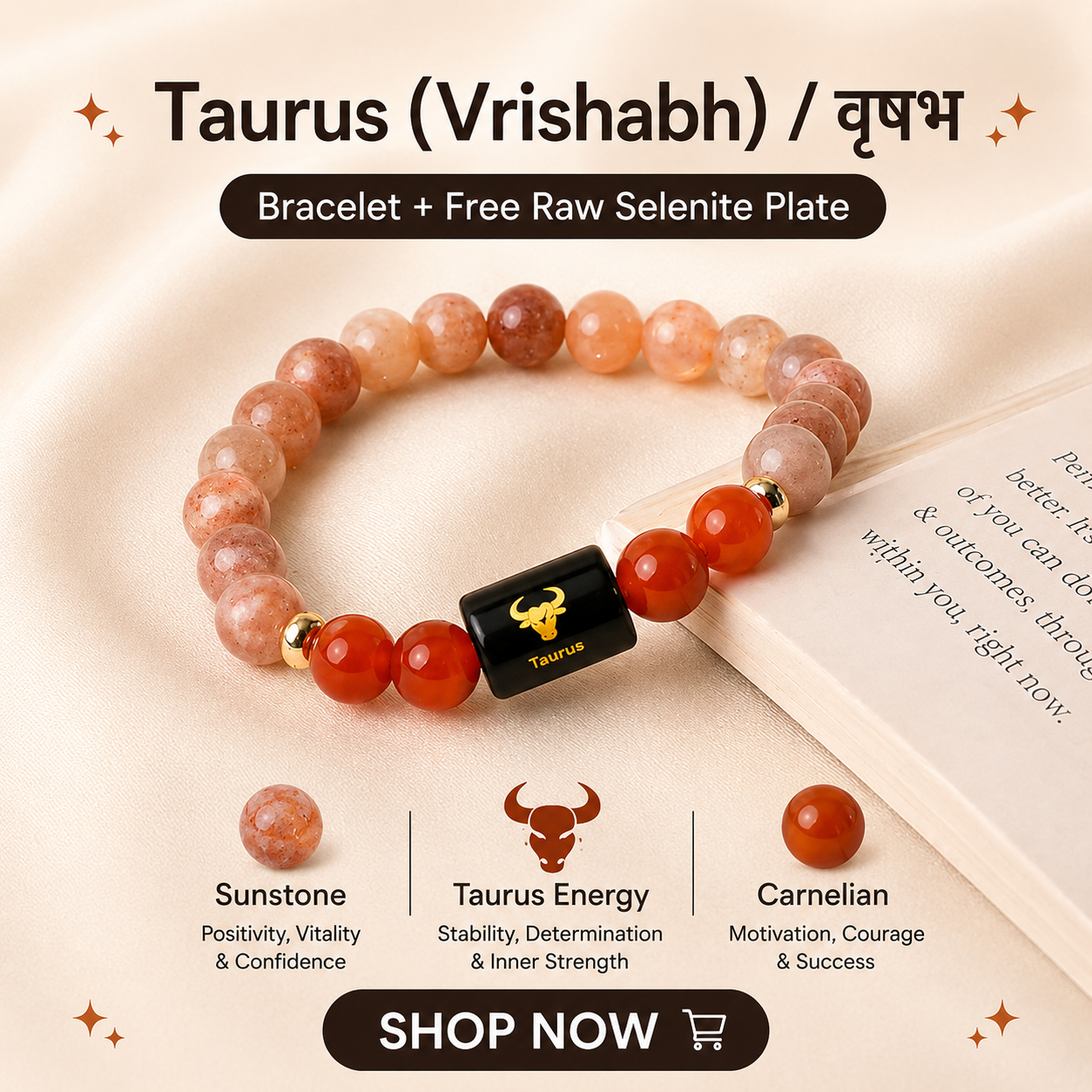 Taurus (वृषभ राशि) Zodiac & DhanVriddhi Combo Bracelet