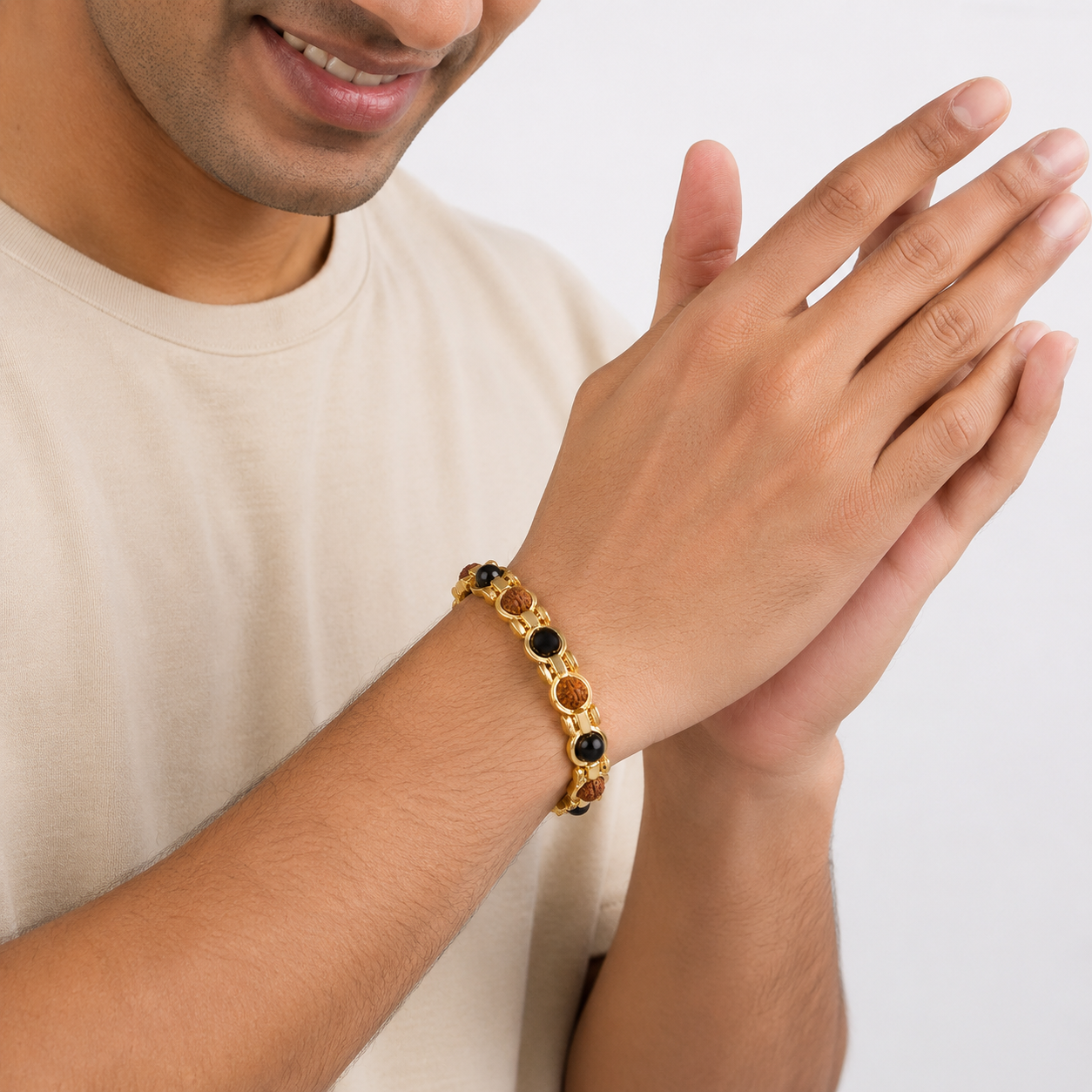 Rudraksh Karungali Clear Quartz Bracelet - Gold