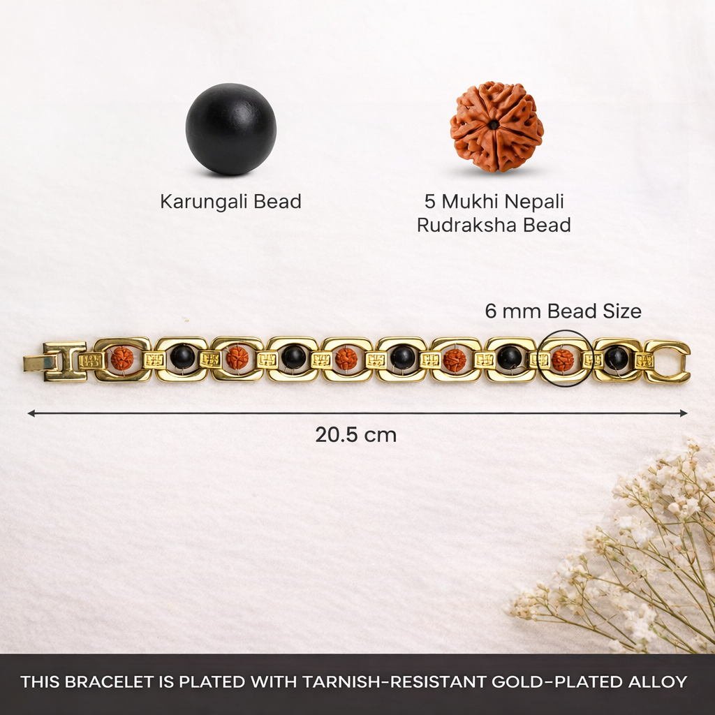 Metal Ruduraksha And Karungali Bracelet - Gold
