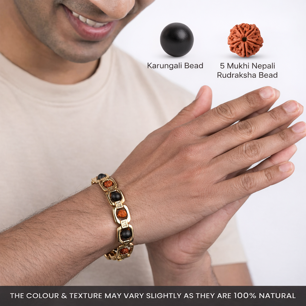 Metal Ruduraksha And Karungali Bracelet - Gold