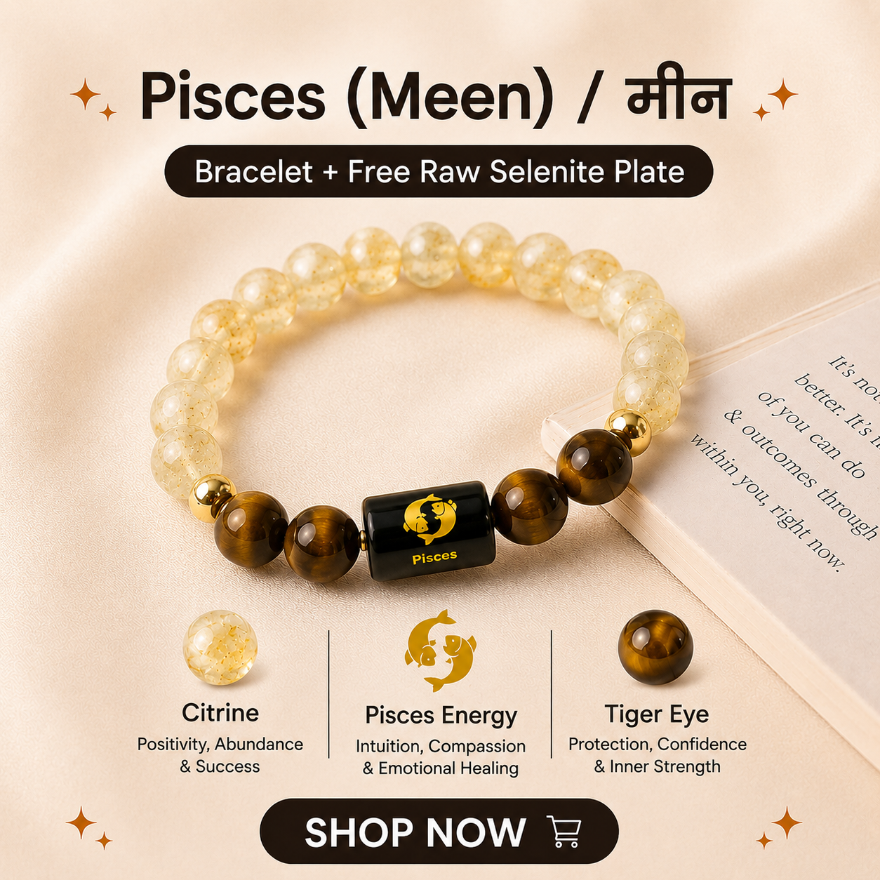 Pisces (मीन राशि) Zodiac & DhanVriddhi Combo Bracelet