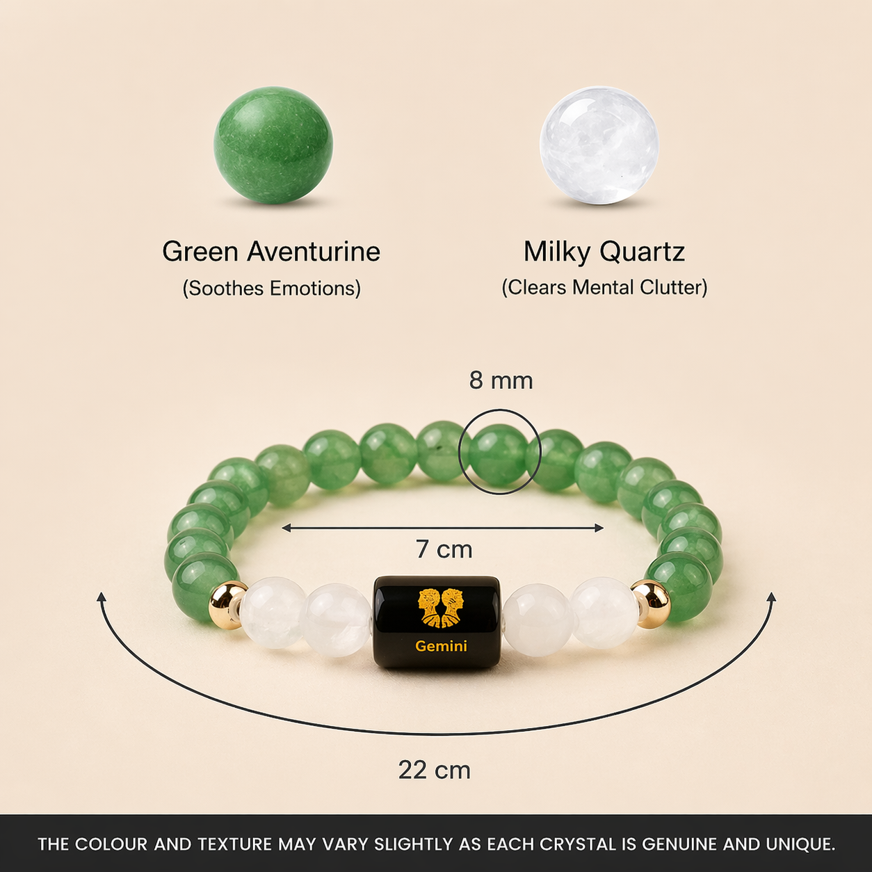 Gemini (मिथुन राशि) Zodiac Green Aventurine & Milky Quartz Bracelet