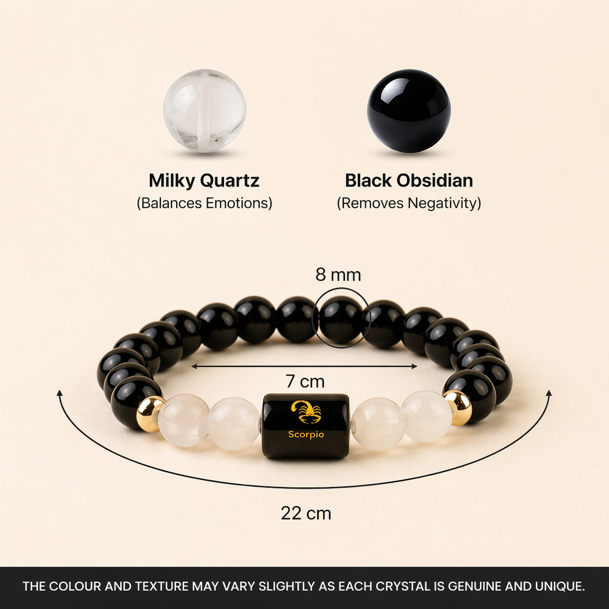 Scorpio (वृश्चिक राशि) Zodiac Black Obsidian & Milky Quartz Bracelet