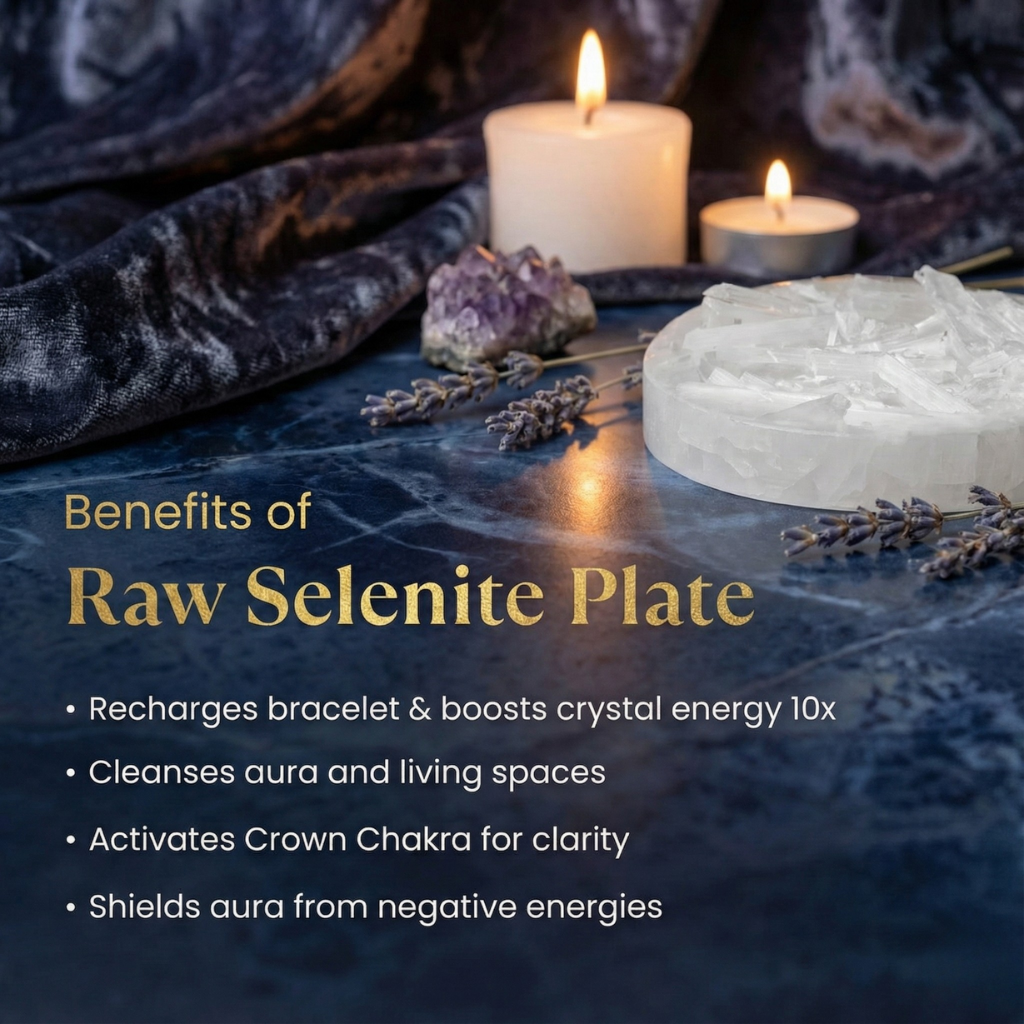 A spiritual raw Selenite charging plate.