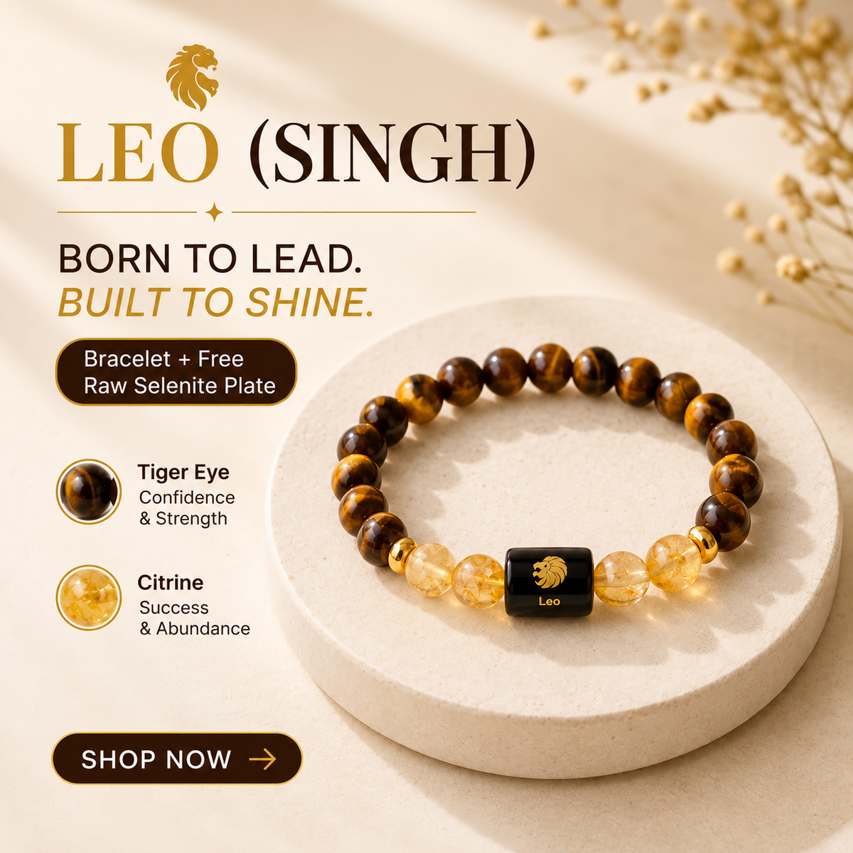 Leo/ Sinh Rashi Zodiac (Tiger Eye & Citrine Bracelet)
