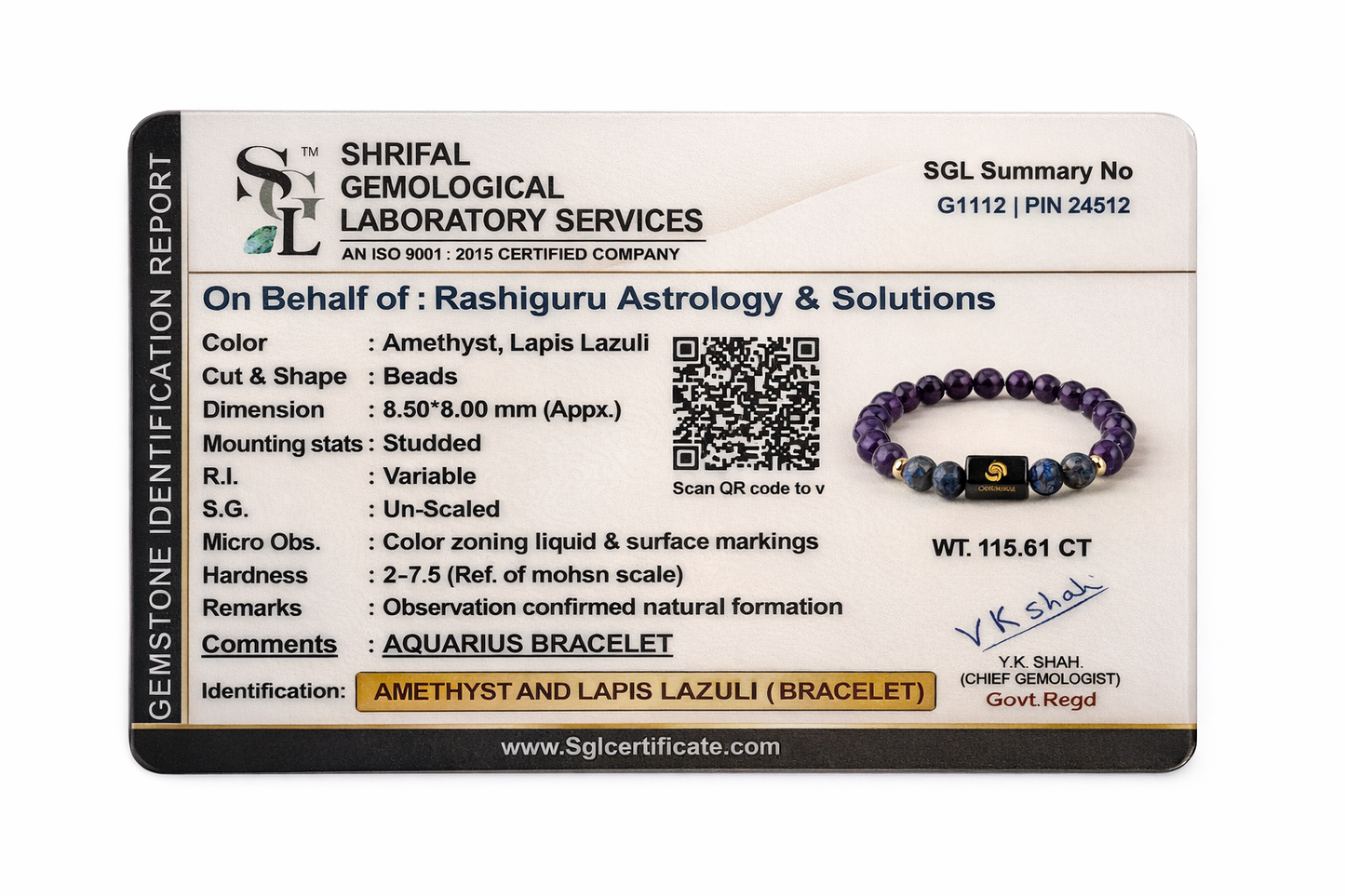 Aquarius (कुंभ राशि) Zodiac Amethyst & Lapis Lazuli Bracelet