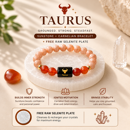 Taurus/Vrishabh Rashi Zodiac (Sunstone & Carnelian Bracelet)