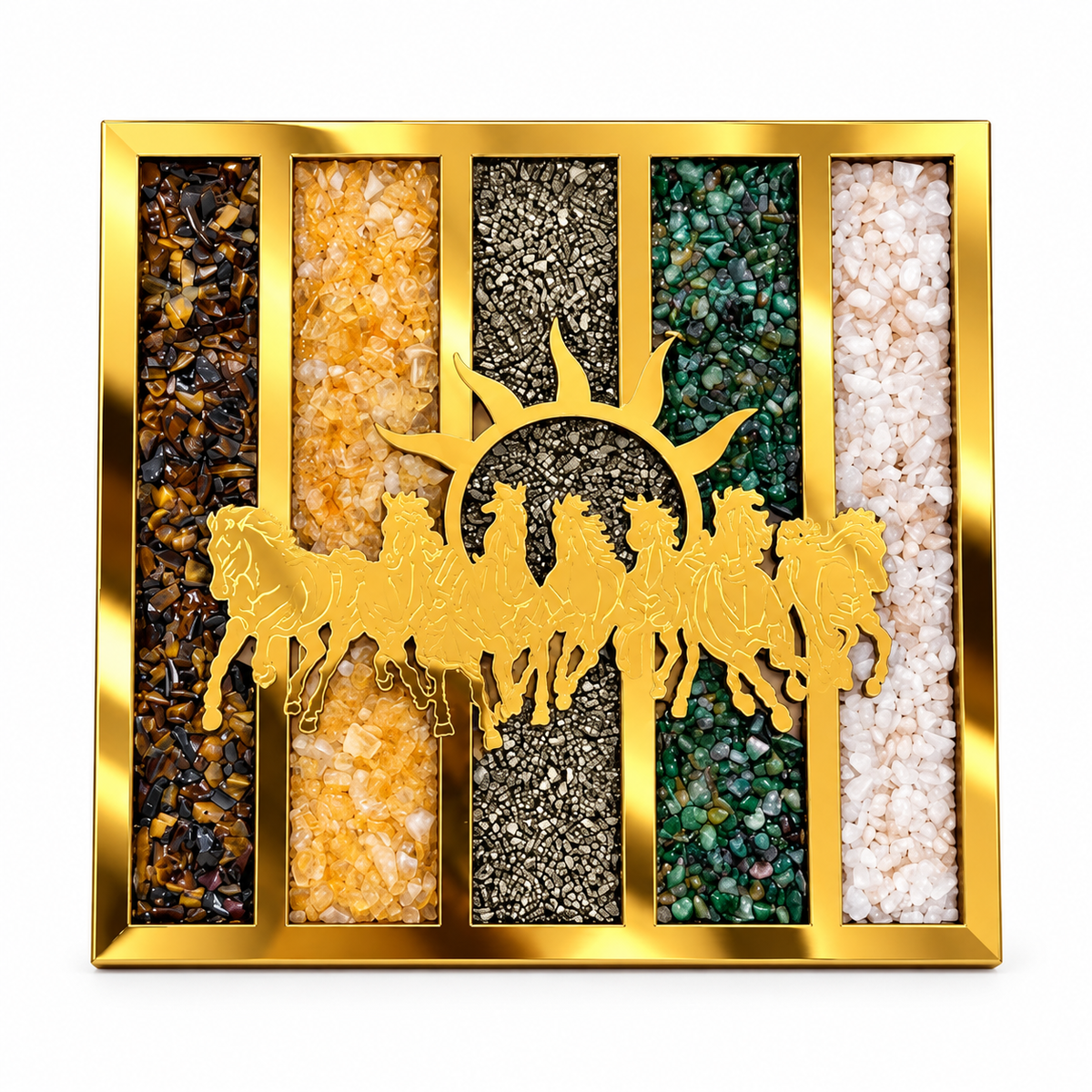 Dhan Yog 7 Horse Natural Crystal Frame - Feng Shui Wealth & Prosperity Home Decor