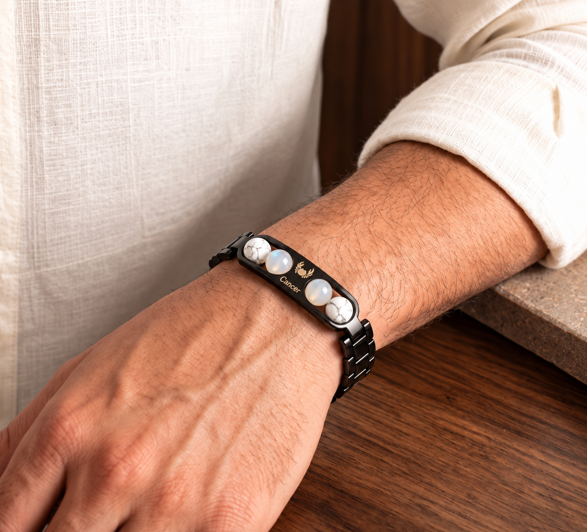 Cancer Zodiac Metal Bracelet with Free Raw Selenite Plate