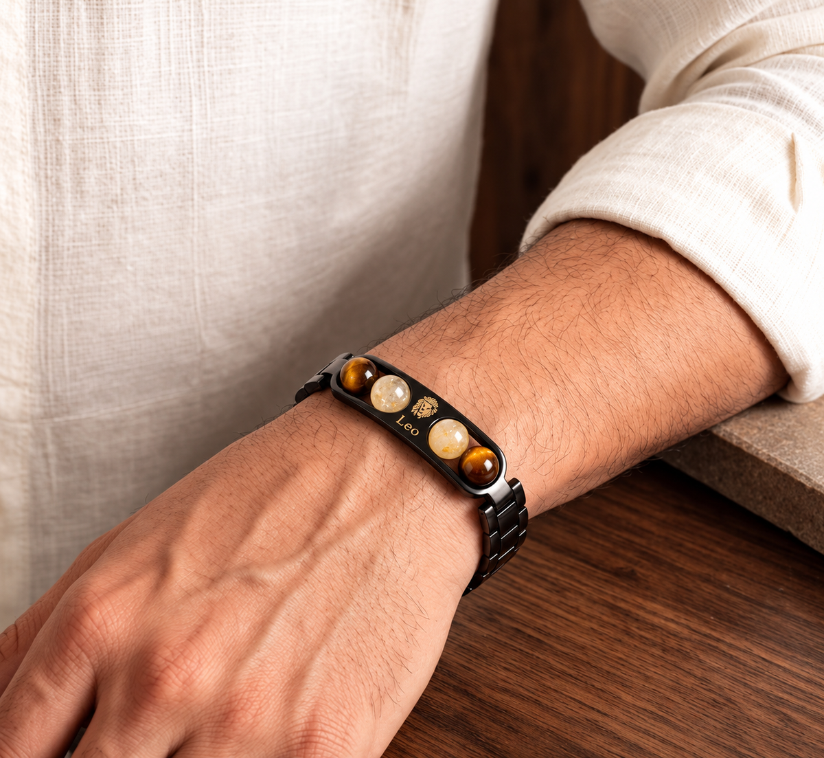 Leo Zodiac Metal Bracelet with Free Raw Selenite Plate