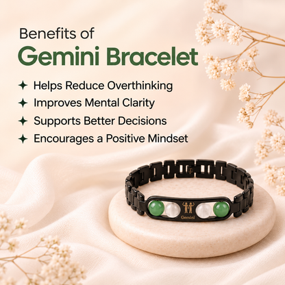 Gemini Zodiac Metal Bracelet with Free Raw Selenite Plate