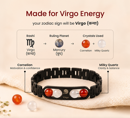 Virgo Zodiac Metal Bracelet with Free Raw Selenite Plate