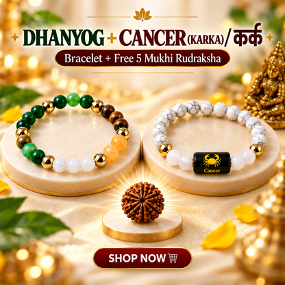 Cancer (कर्क राशि) Zodiac & DhanYog Bracelet + FREE 5 Mukhi Rudraksha