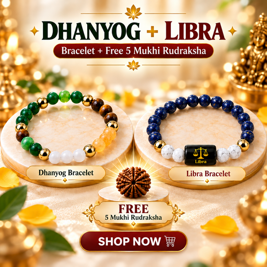 Libra Zodiac & DhanYog Bracelet + FREE 5 Mukhi Rudraksha