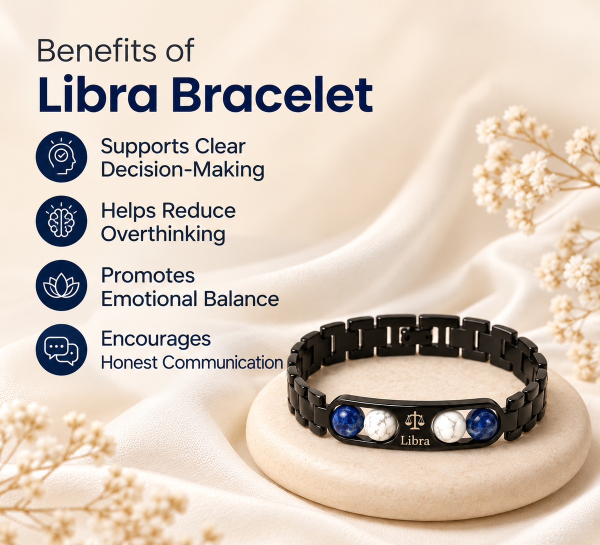 Libra Zodiac Metal Bracelet with Free Raw Selenite Plate