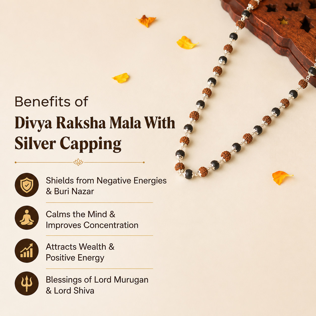 Divya Raksha Rudraksha & Karungali Mala with Silver Capping