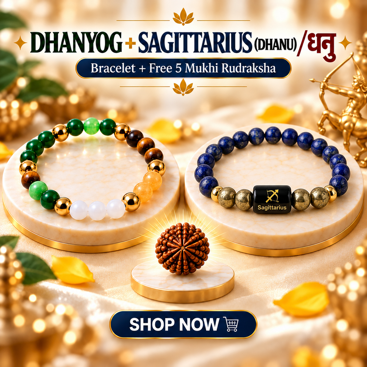 Sagittarius (धनु राशि) Zodiac & DhanYog Bracelet + FREE 5 Mukhi Rudraksha