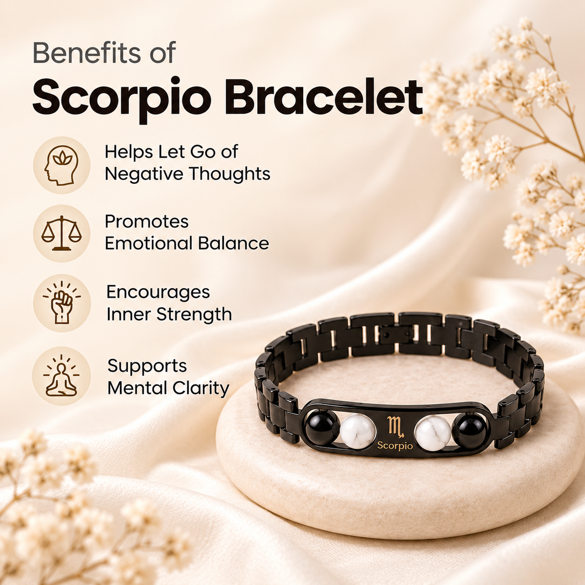 Scorpio Zodiac Metal Bracelet with Free Raw Selenite Plate