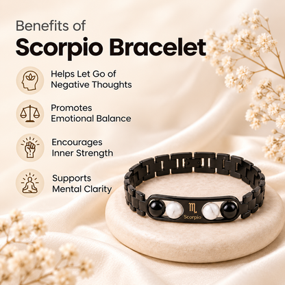 Scorpio Zodiac Metal Bracelet with Free Raw Selenite Plate