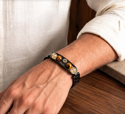 Pisces Zodiac Metal Bracelet with Free Raw Selenite Plate