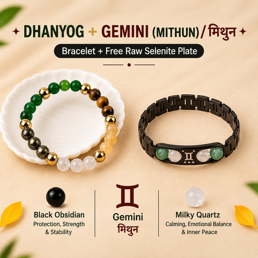 Gemini (मिथुन राशि) Zodiac & DhanYog Combo Bracelet