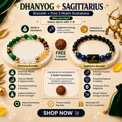 Sagittarius (धनु राशि) Zodiac & DhanYog Bracelet + FREE 5 Mukhi Rudraksha