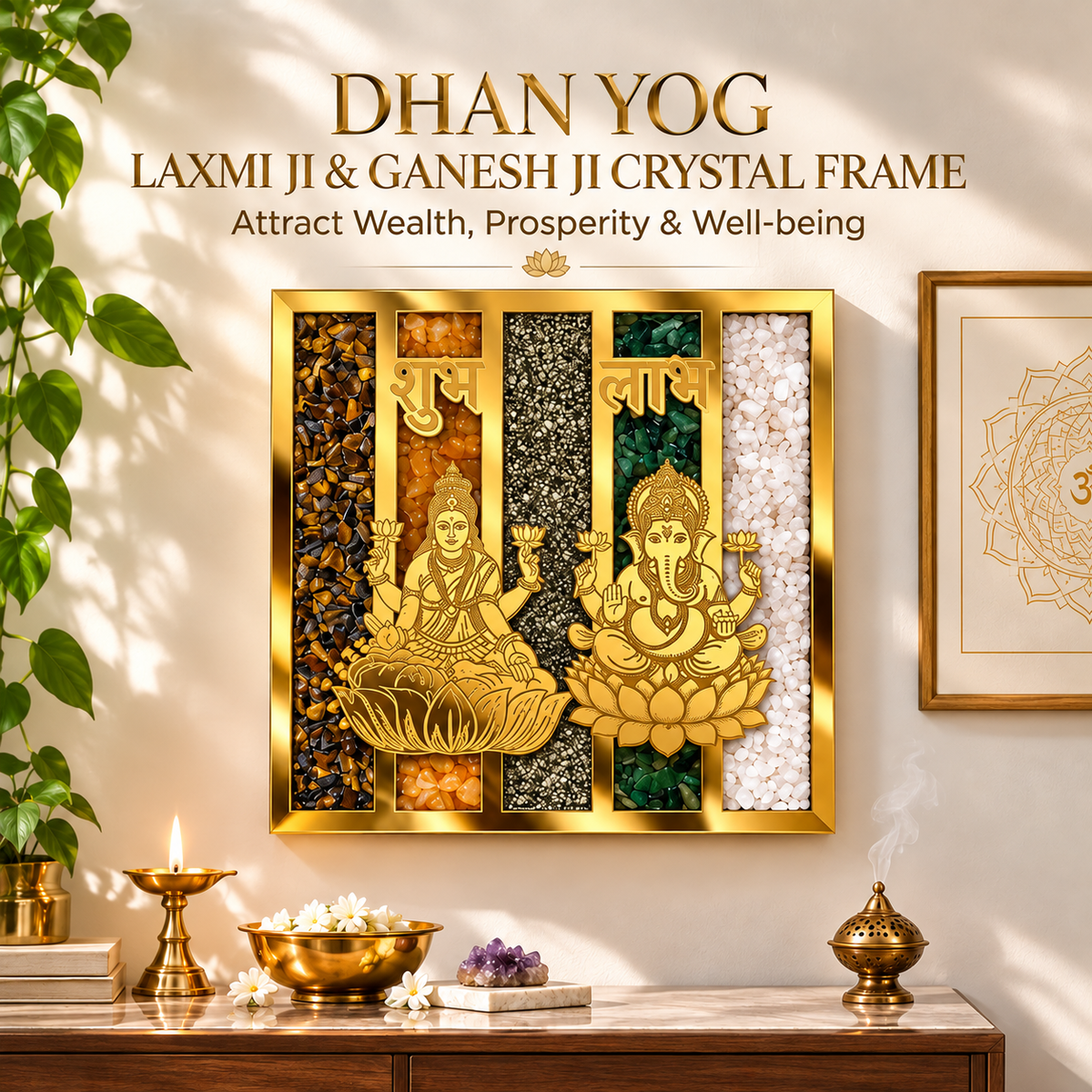 Dhan Yog Laxmi Ji & Ganesh Ji Frame | Premium Golden Wall Decor