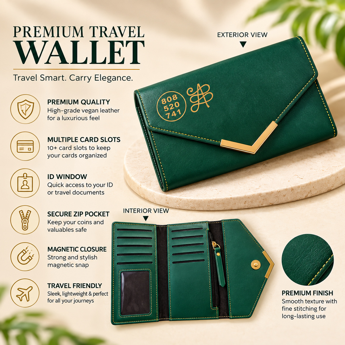Premium Green Travel Wallet for Men & Women