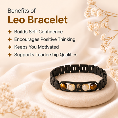 Leo Zodiac Metal Bracelet with Free Raw Selenite Plate