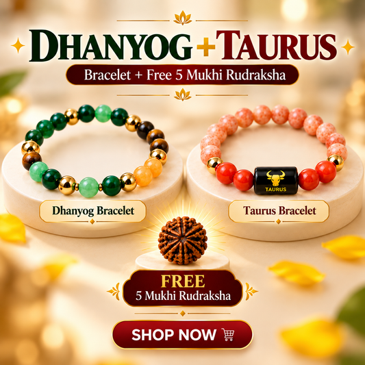 Taurus Zodiac & DhanYog Bracelet + FREE 5 Mukhi Rudraksha