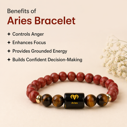 Aries (मेष राशि) Zodiac Red Jasper & Tiger Eye Bracelet