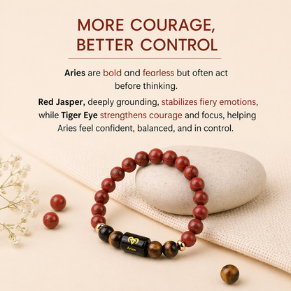 Aries (मेष राशि) Zodiac Red Jasper & Tiger Eye Bracelet