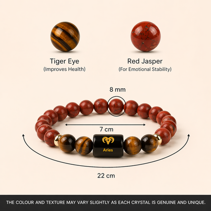 Aries (मेष राशि) Zodiac Red Jasper & Tiger Eye Bracelet