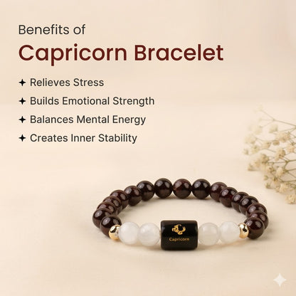 Capricorn (मकर राशि) Zodiac Garnet & Milky Quartz Bracelet