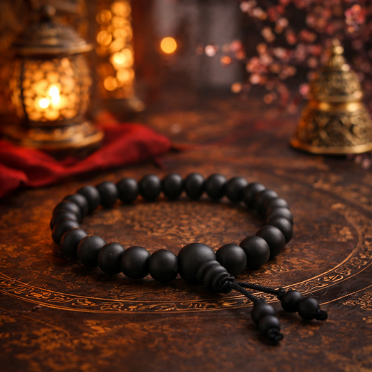 Handcrafted 8mm natural Karungali Malai bracelet made of polished black ebony wood beads