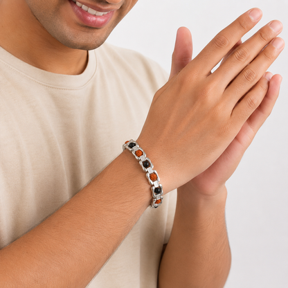 Rudraksh Karungali Clear Quartz Bracelet - Silver