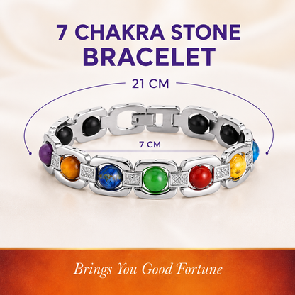 7 Chakra Stone Bracelet with Karungali Beads - Silver