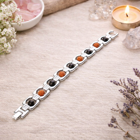 Metal Ruduraksha And Karungali Bracelet - silver