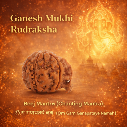 A rare Siddh Ganesh Mukhi Rudraksha from Nepal, featuring a prominent natural protrusion resembling the trunk of an elephant. The mahogany-colored bead has deep vertical grooves and a rugged texture, symbolizing the presence of Lord Ganesha as the remover of obstacles.