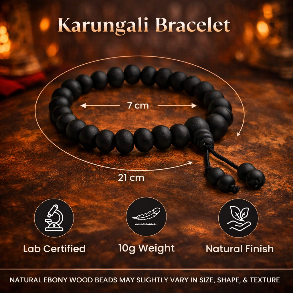 Handcrafted 8mm natural Karungali Malai bracelet made of polished black ebony wood beads