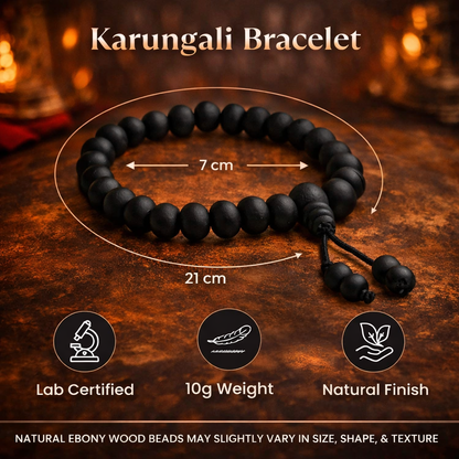 Handcrafted 8mm natural Karungali Malai bracelet made of polished black ebony wood beads