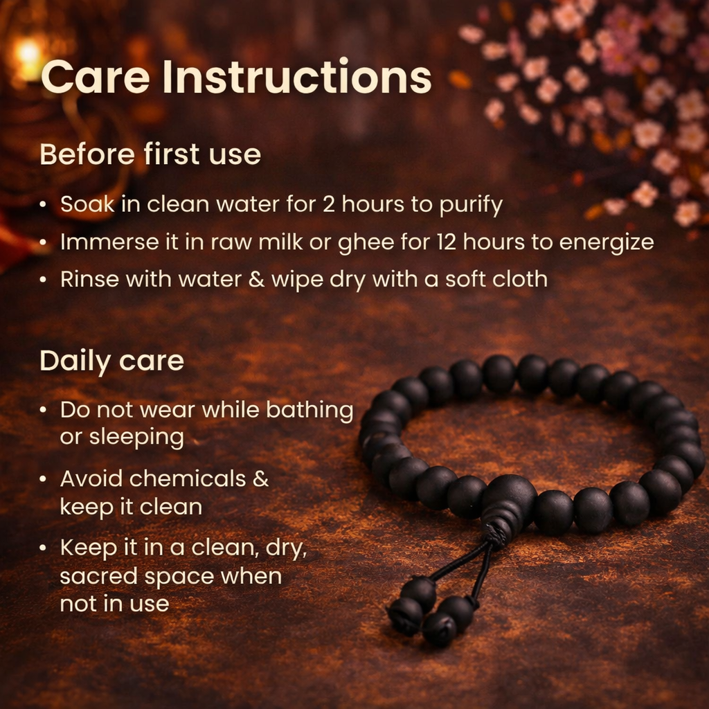 Handcrafted 8mm natural Karungali Malai bracelet made of polished black ebony wood beads