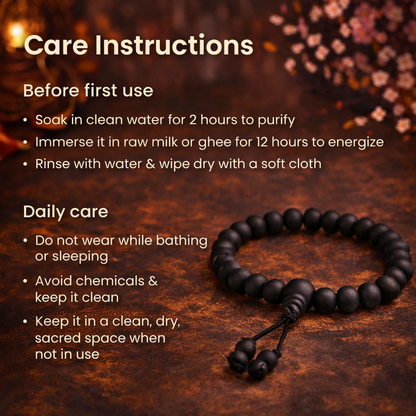 Handcrafted 8mm natural Karungali Malai bracelet made of polished black ebony wood beads