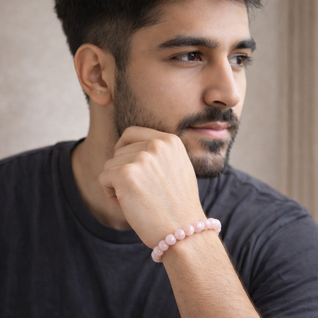 Two natural pink Rose Quartz beaded bracelets as a matching "Love Attraction" set for couples to enhance romance and harmony.