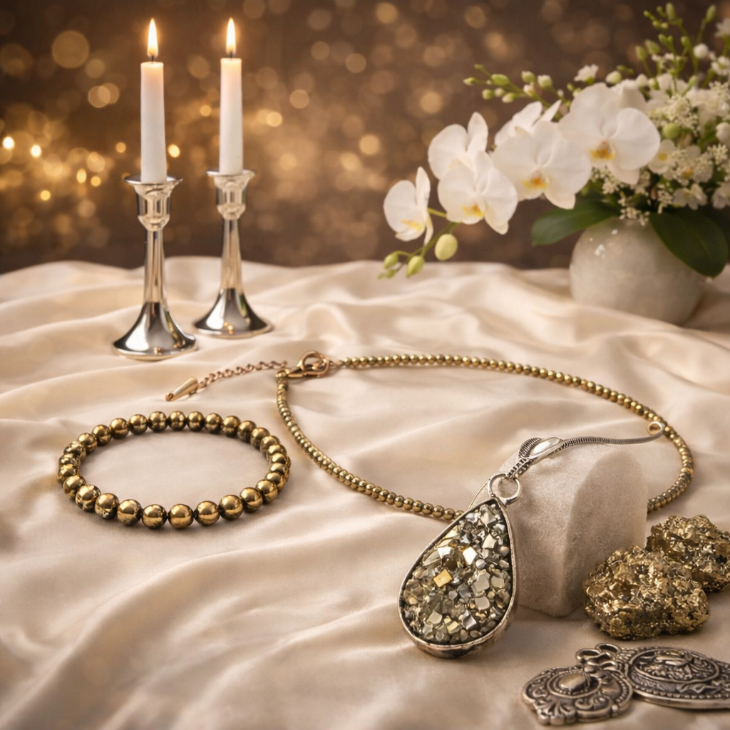 Two premium golden Pyrite beaded bracelets as a "Maha" matching set for couples to attract extreme wealth and business success