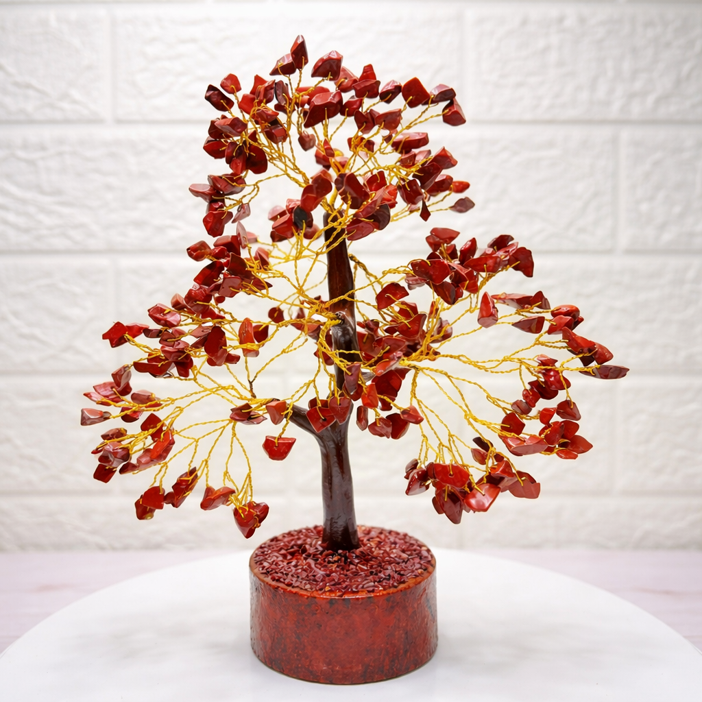 Natural Red Jasper gemstone healing tree for Root Chakra balancing, grounding, and increasing physical vitality.