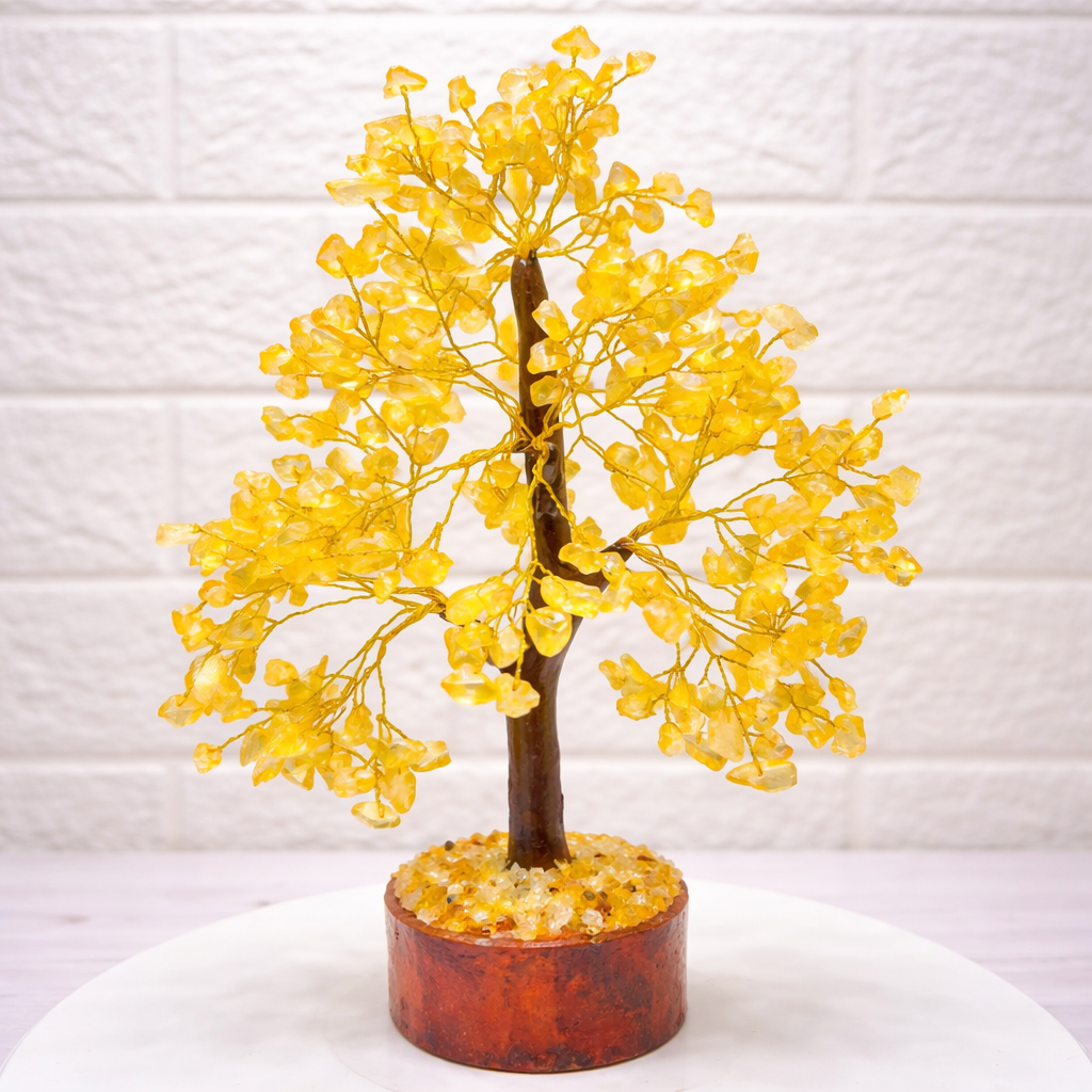 Natural Citrine gemstone healing tree for wealth attraction, success, and Solar Plexus Chakra balancing.